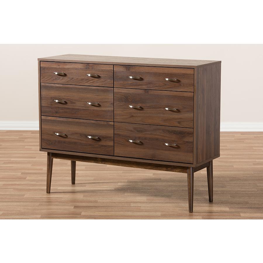 Disa Mid-Century Modern Walnut Brown Finished 6-Drawer Dresser. Picture 9