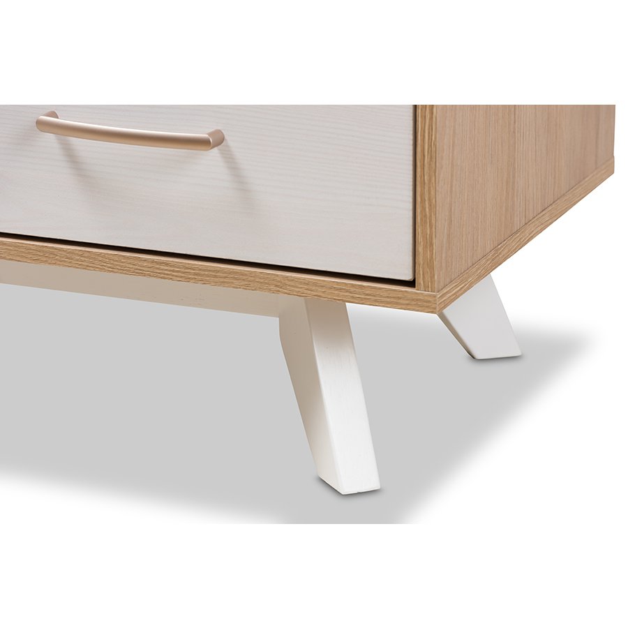 Helena Mid-Century Modern Natural Oak and Whitewashed Finished Wood 6-Drawer Dresser. Picture 8