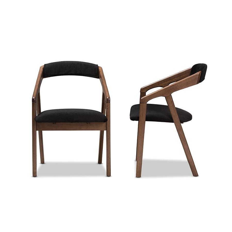 Wendy Mid-Century Modern Black Velvet and "Oak" Medium Brown Wood Finishing Dining Chair (Set of 2). Picture 3