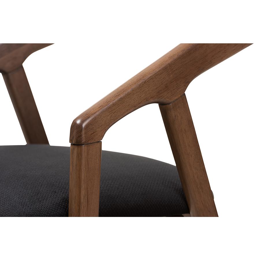 Wendy Mid-Century Modern Black Velvet and "Oak" Medium Brown Wood Finishing Dining Chair (Set of 2). Picture 4