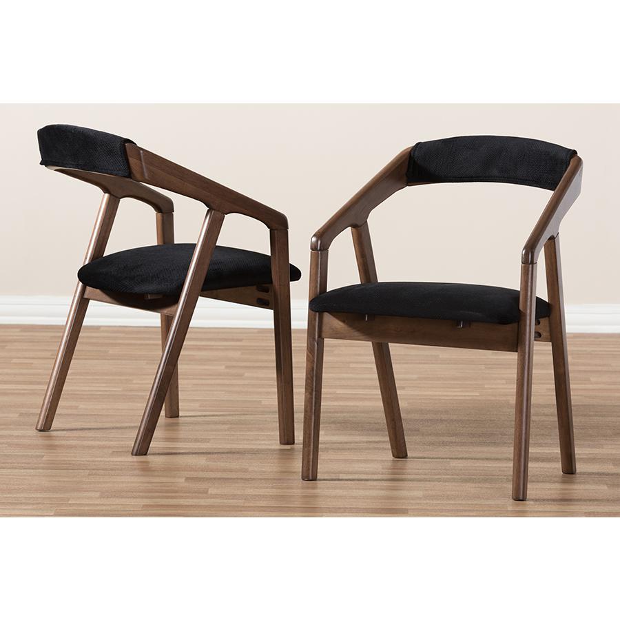 Wendy Mid-Century Modern Black Velvet and "Oak" Medium Brown Wood Finishing Dining Chair (Set of 2). Picture 6