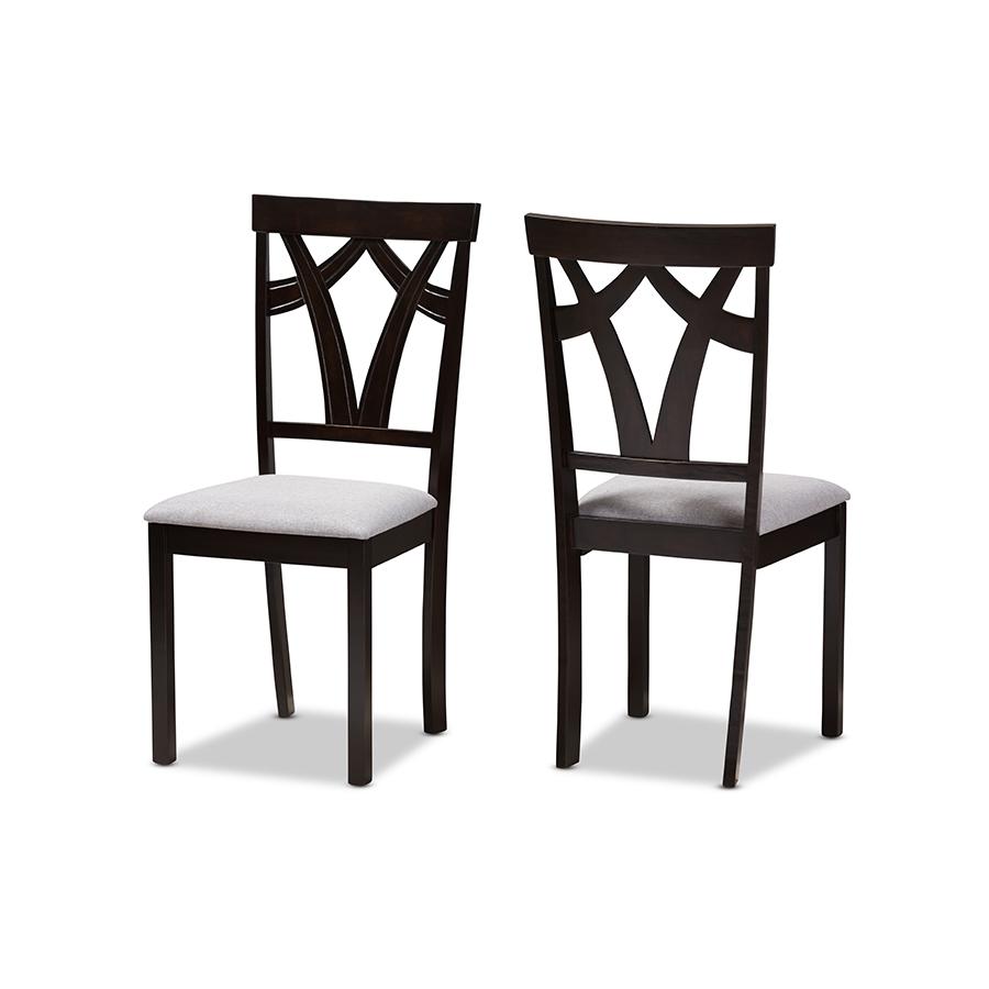 Sylvia Modern and Contemporary Grey Fabric Upholstered and Dark Brown Finished Dining Chair (Set of 2). The main picture.