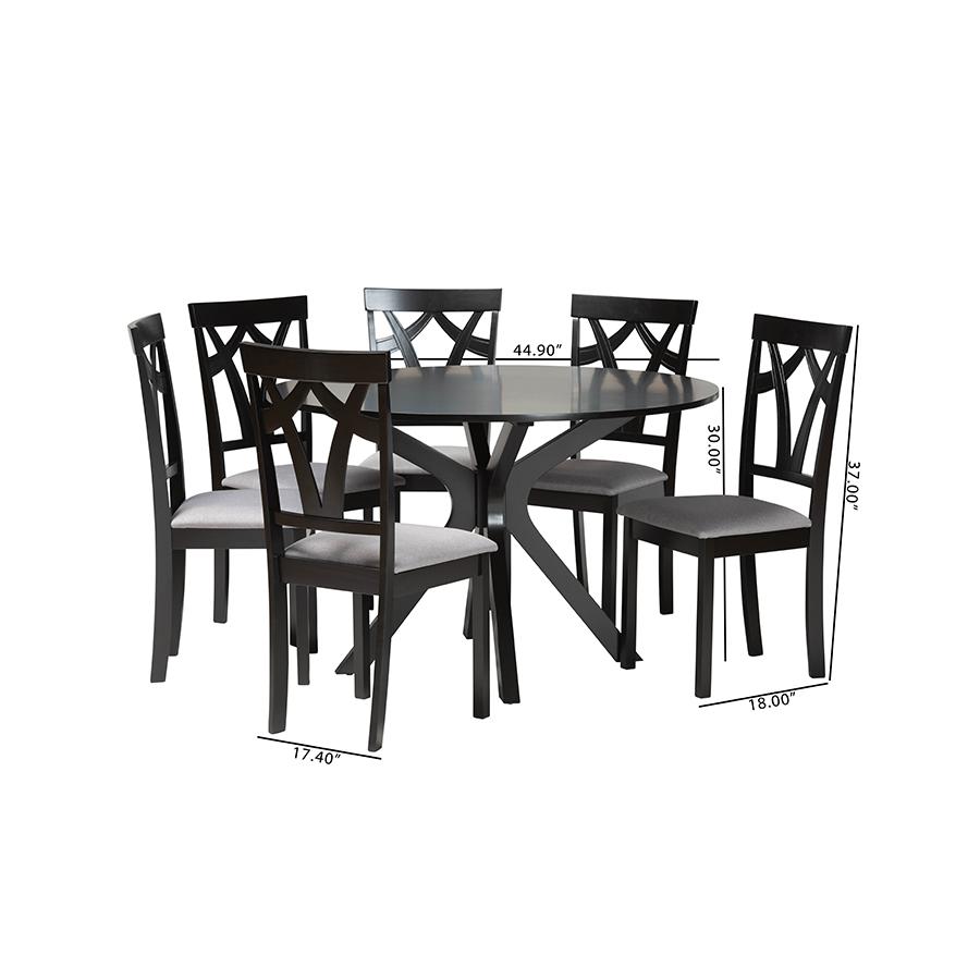 Luise Modern Grey Fabric and Dark Brown Finished Wood 7-Piece Dining Set. Picture 10