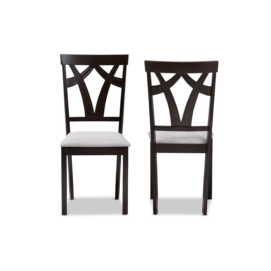 Sylvia Modern and Contemporary Grey Fabric Upholstered and Dark Brown Finished Dining Chair (Set of 2). Picture 2