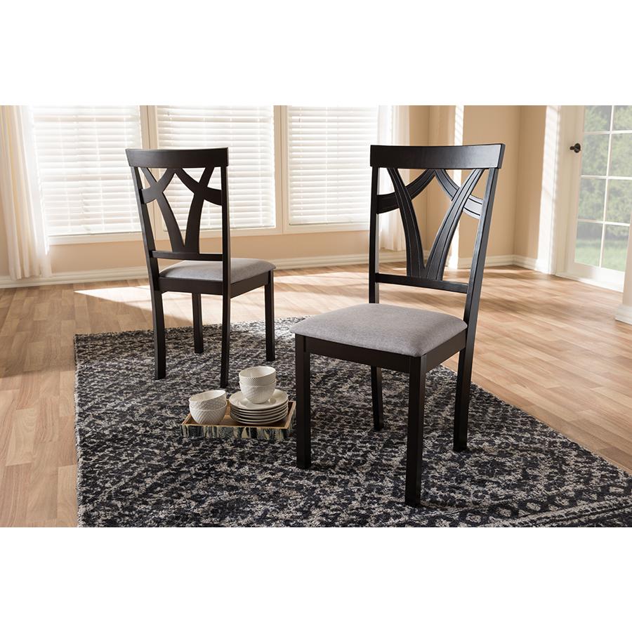 Sylvia Modern and Contemporary Grey Fabric Upholstered and Dark Brown Finished Dining Chair (Set of 2). Picture 5