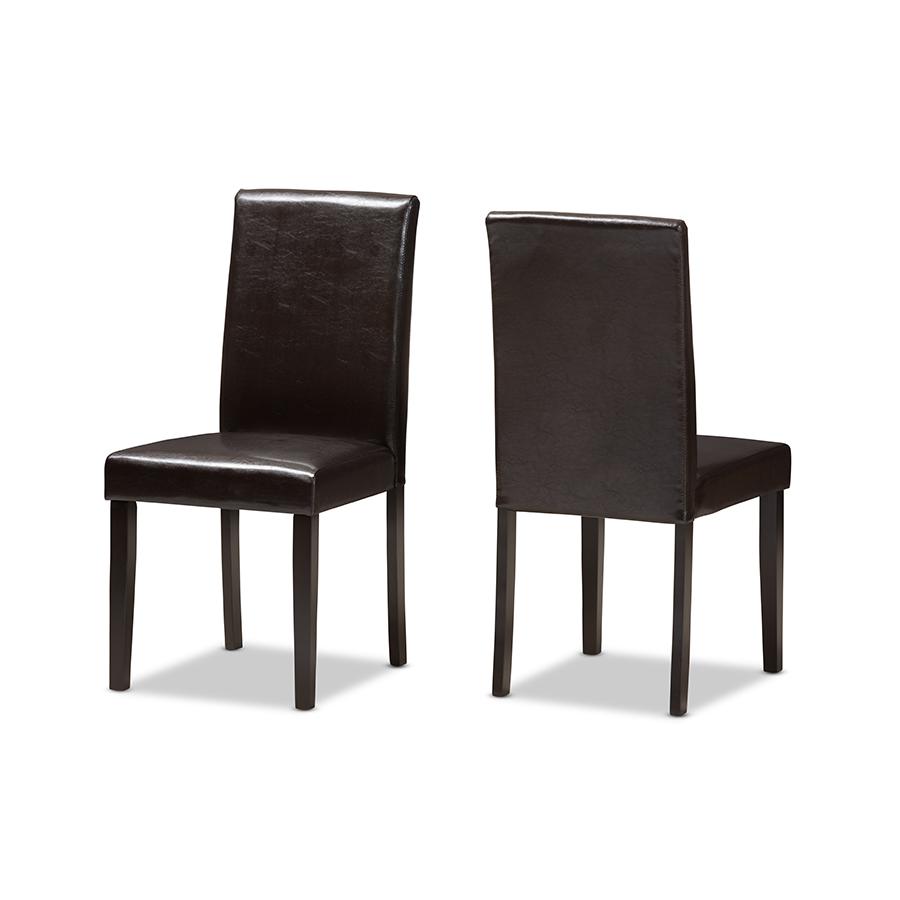 Mia Modern and Contemporary Dark Brown Faux Leather Upholstered Dining Chair (Set of 2). Picture 1