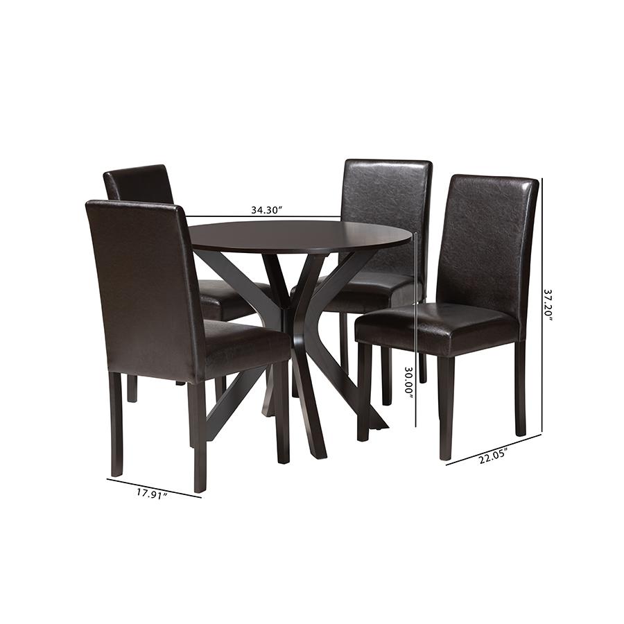 Asli Modern Espresso Brown Faux Leather and Wood 5-Piece Dining Set. Picture 10