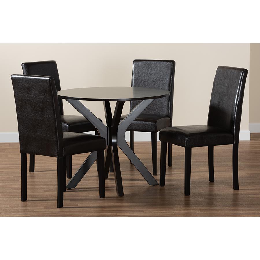 Asli Modern Espresso Brown Faux Leather and Wood 5-Piece Dining Set. Picture 9