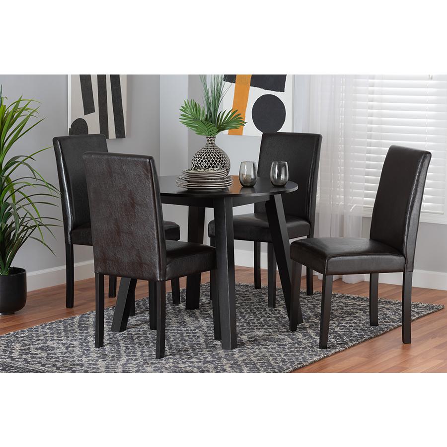 Leather and Espresso Brown Finished Wood 5-Piece Dining Set. Picture 8