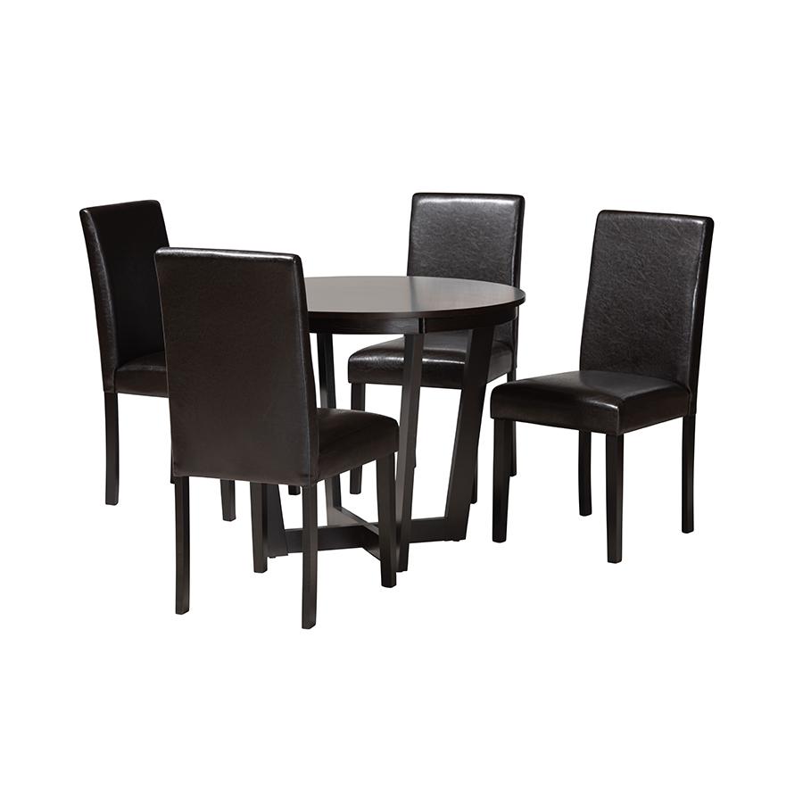 Leather and Espresso Brown Finished Wood 5-Piece Dining Set. Picture 1