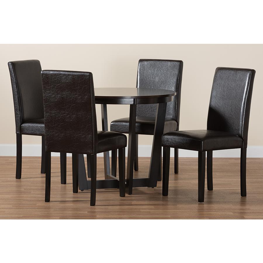 Leather and Espresso Brown Finished Wood 5-Piece Dining Set. Picture 9