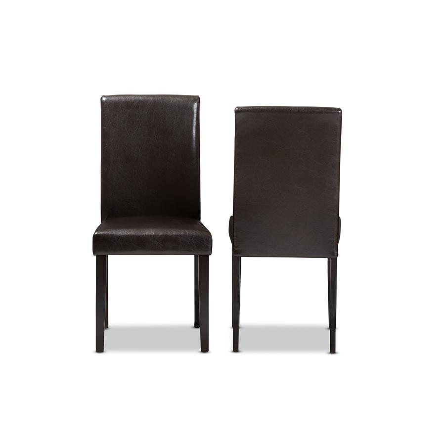 Mia Modern and Contemporary Dark Brown Faux Leather Upholstered Dining Chair (Set of 2). Picture 2