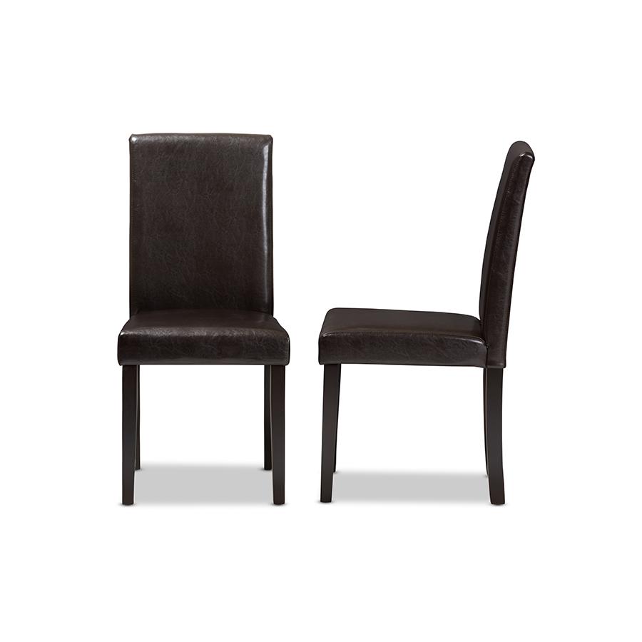 Mia Modern and Contemporary Dark Brown Faux Leather Upholstered Dining Chair (Set of 2). Picture 3