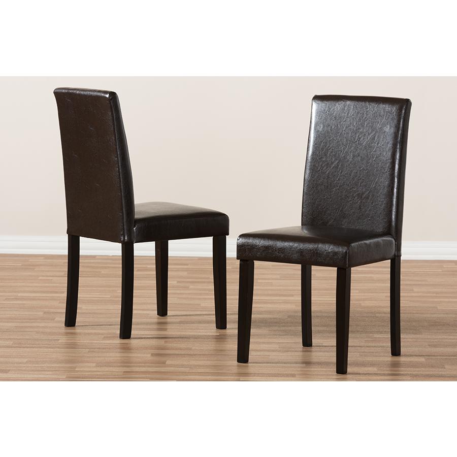 Mia Modern and Contemporary Dark Brown Faux Leather Upholstered Dining Chair (Set of 2). Picture 5