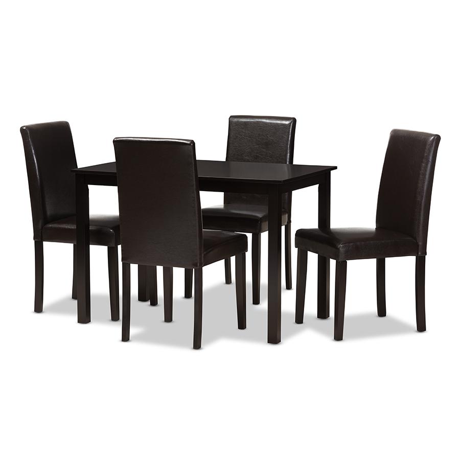 Mia Modern and Contemporary Dark Brown Faux Leather Upholstered 5-Piece Dining Set. The main picture.