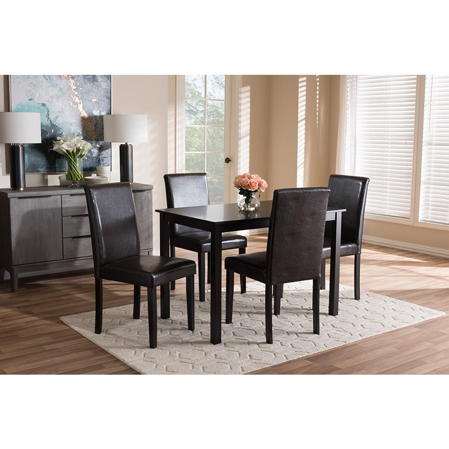 Mia Modern and Contemporary Dark Brown Faux Leather Upholstered 5-Piece Dining Set. Picture 5