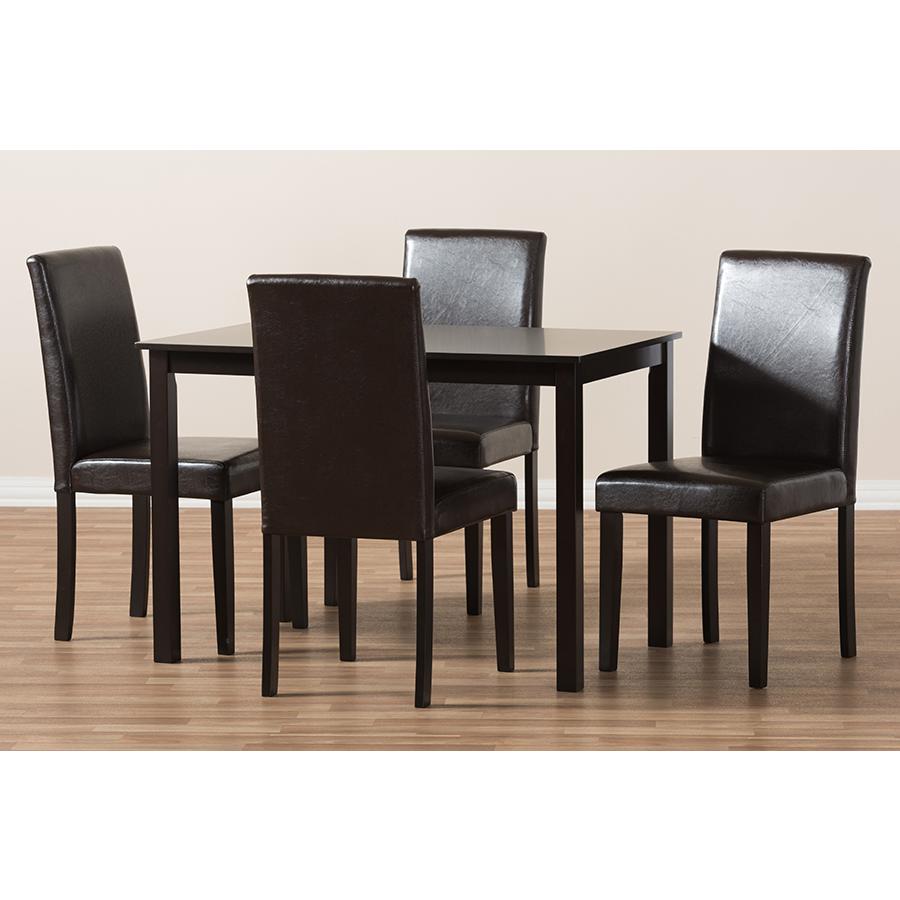 Mia Modern and Contemporary Dark Brown Faux Leather Upholstered 5-Piece Dining Set. Picture 6