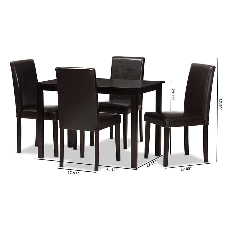 Mia Modern and Contemporary Dark Brown Faux Leather Upholstered 5-Piece Dining Set. Picture 7