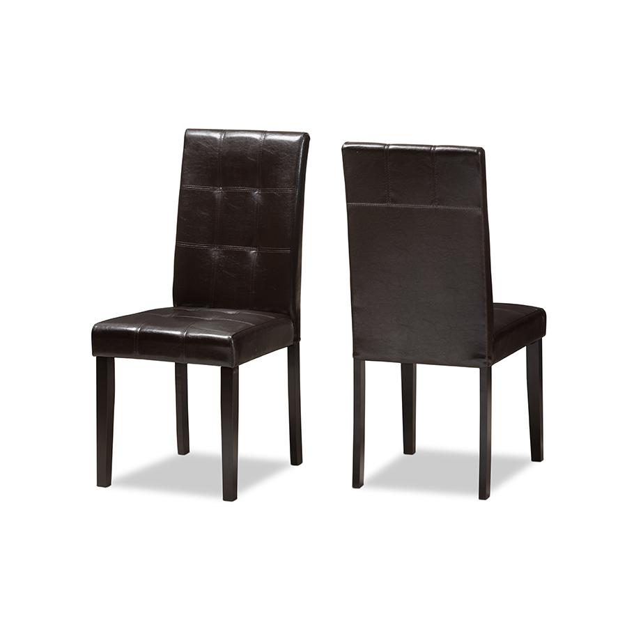 Avery Modern and Contemporary Dark Brown Faux Leather Upholstered Dining Chair (Set of 2). Picture 1