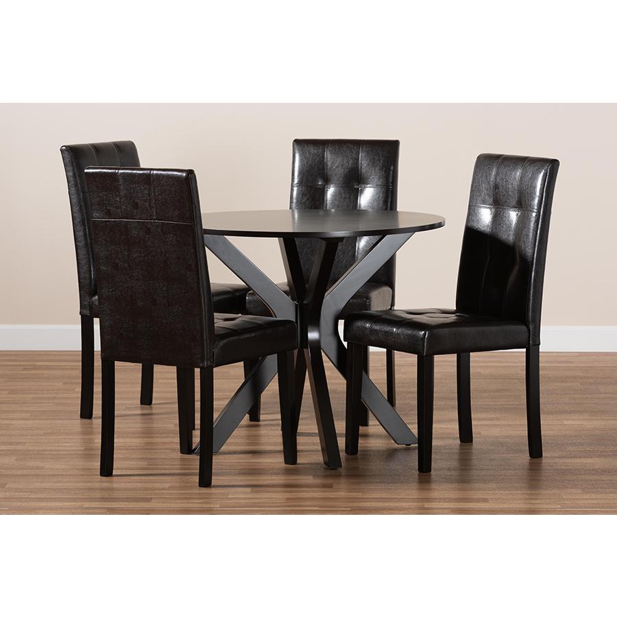 Leather Upholstered and Dark brown Finished Wood 5-Piece Dining Set. Picture 8