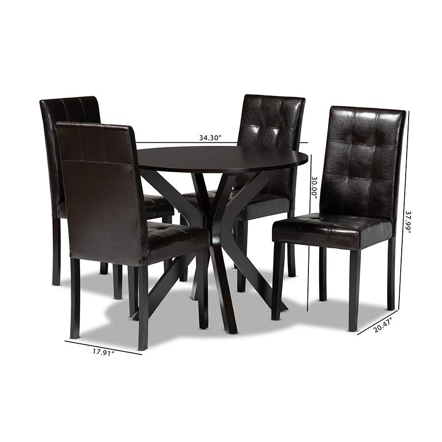 Leather Upholstered and Dark brown Finished Wood 5-Piece Dining Set. Picture 9