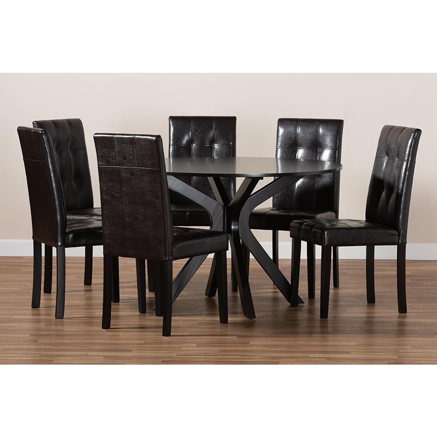 Leather Upholstered and Dark brown Finished Wood 7-Piece Dining Set. Picture 8