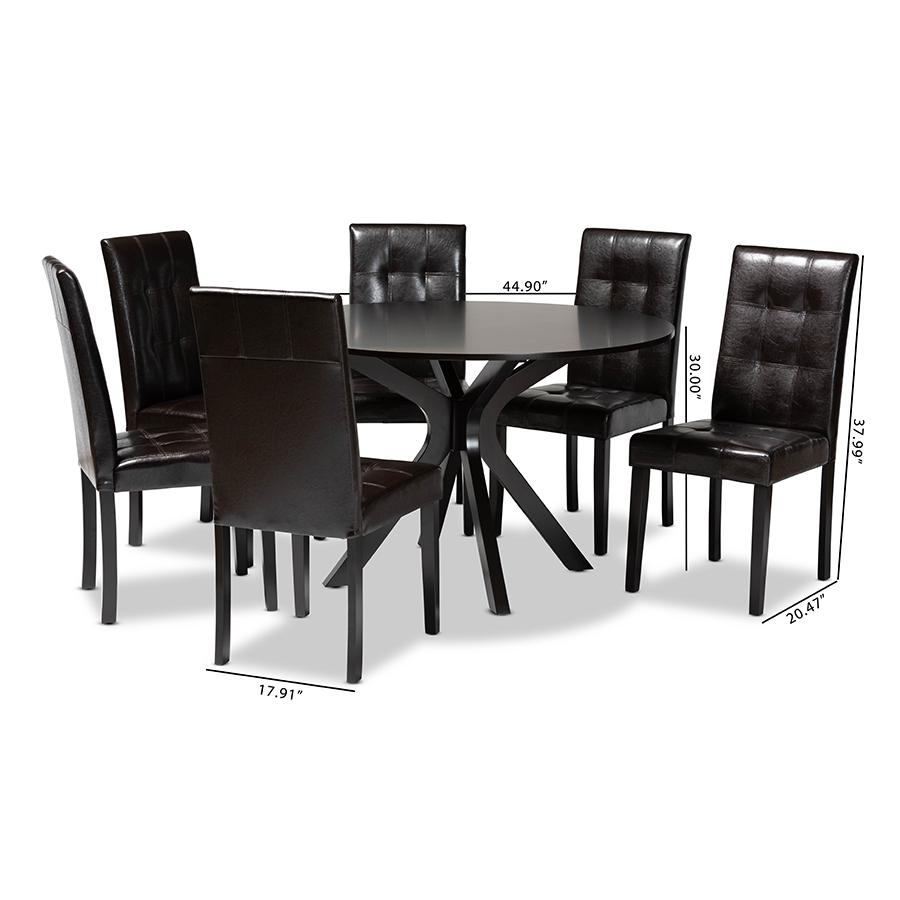 Leather Upholstered and Dark brown Finished Wood 7-Piece Dining Set. Picture 9