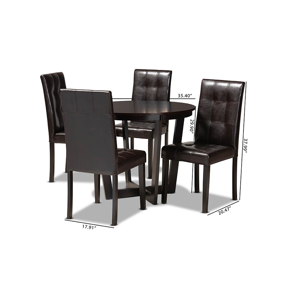 Leather Upholstered and Dark Brown Finished Wood 5-Piece Dining Set. Picture 9