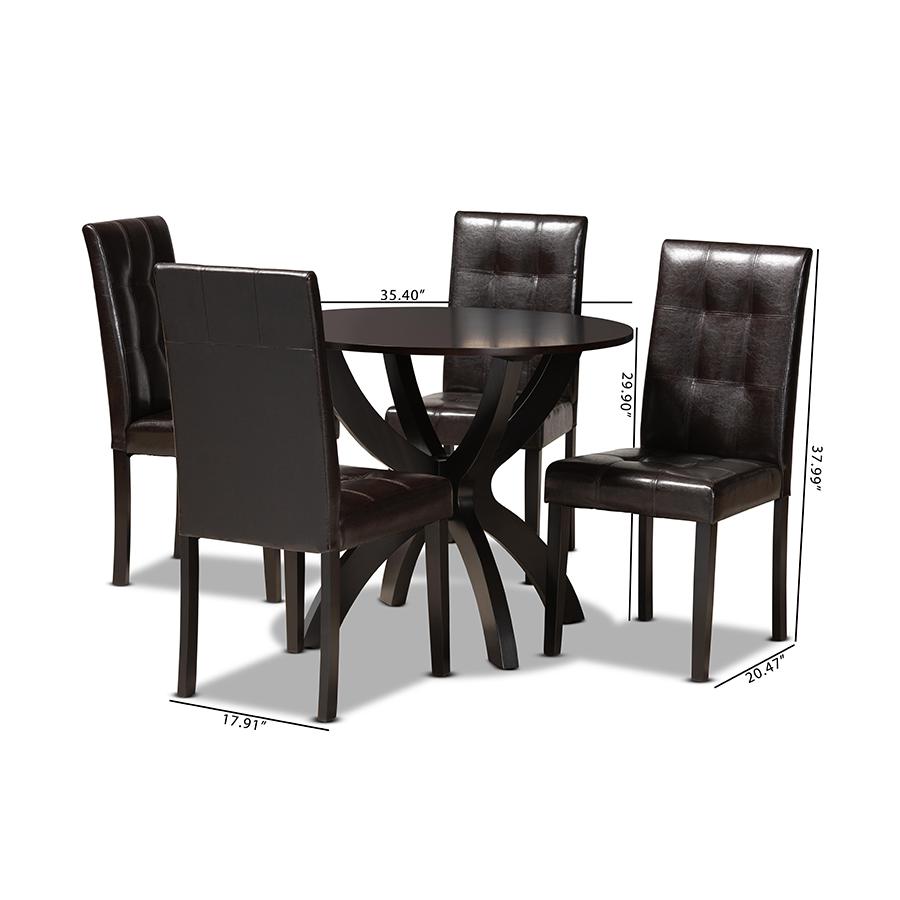 Leather Upholstered and Dark Brown Finished Wood 5-Piece Dining Set. Picture 9