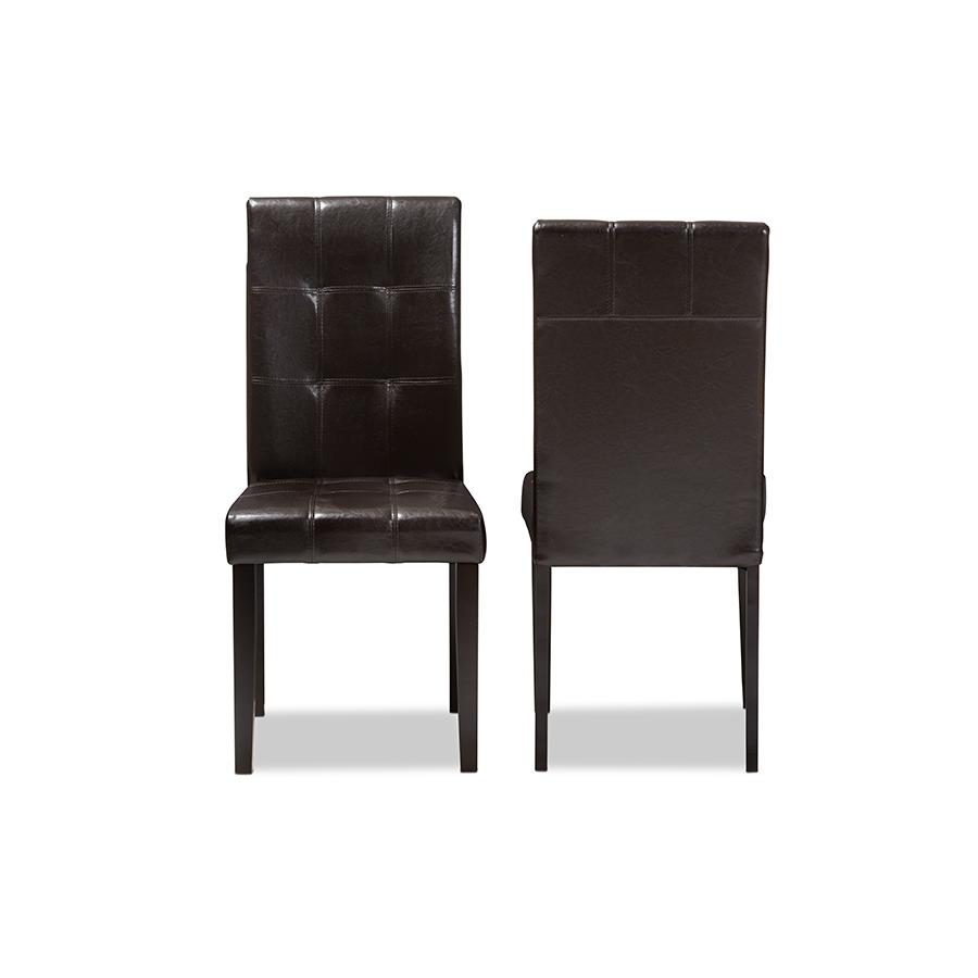 Avery Modern and Contemporary Dark Brown Faux Leather Upholstered Dining Chair (Set of 2). Picture 2