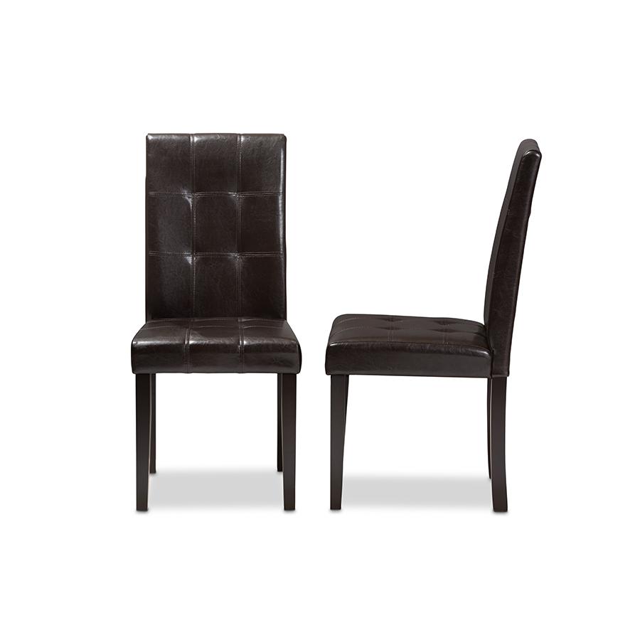 Avery Modern and Contemporary Dark Brown Faux Leather Upholstered Dining Chair (Set of 2). Picture 3