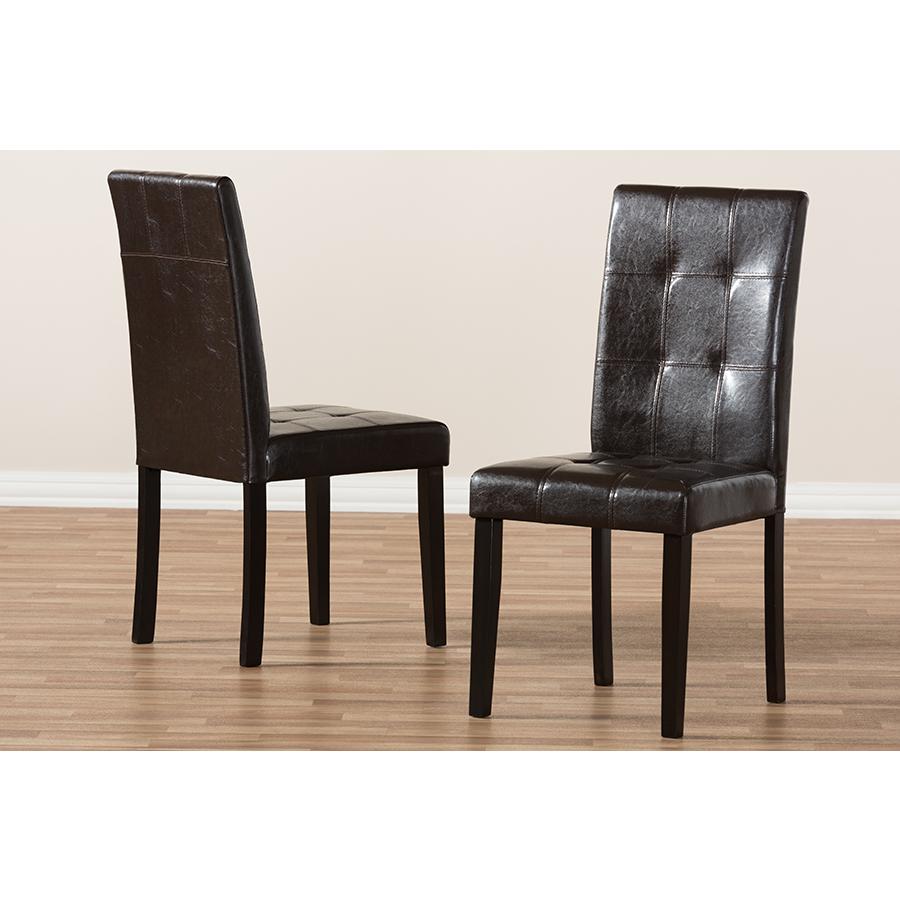 Avery Modern and Contemporary Dark Brown Faux Leather Upholstered Dining Chair (Set of 2). Picture 6