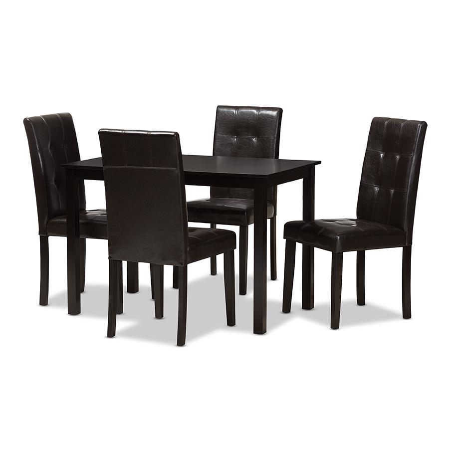 Avery Modern and Contemporary Dark Brown Faux Leather Upholstered 5-Piece Dining Set. Picture 1