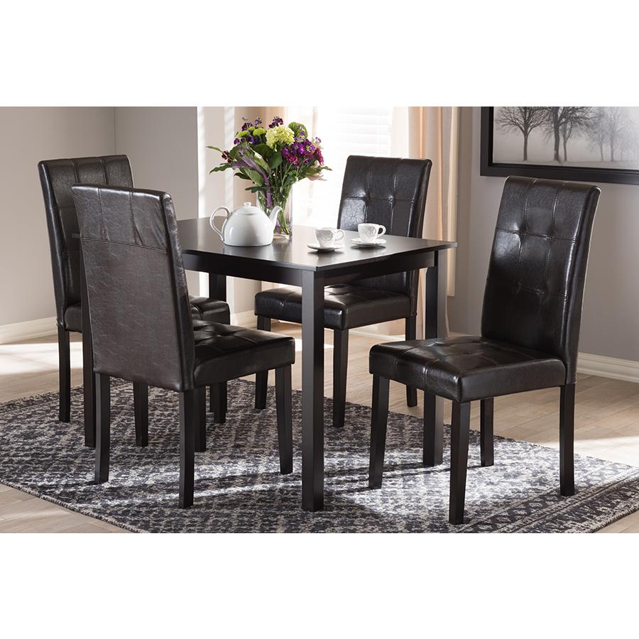 Avery Modern and Contemporary Dark Brown Faux Leather Upholstered 5-Piece Dining Set. Picture 5