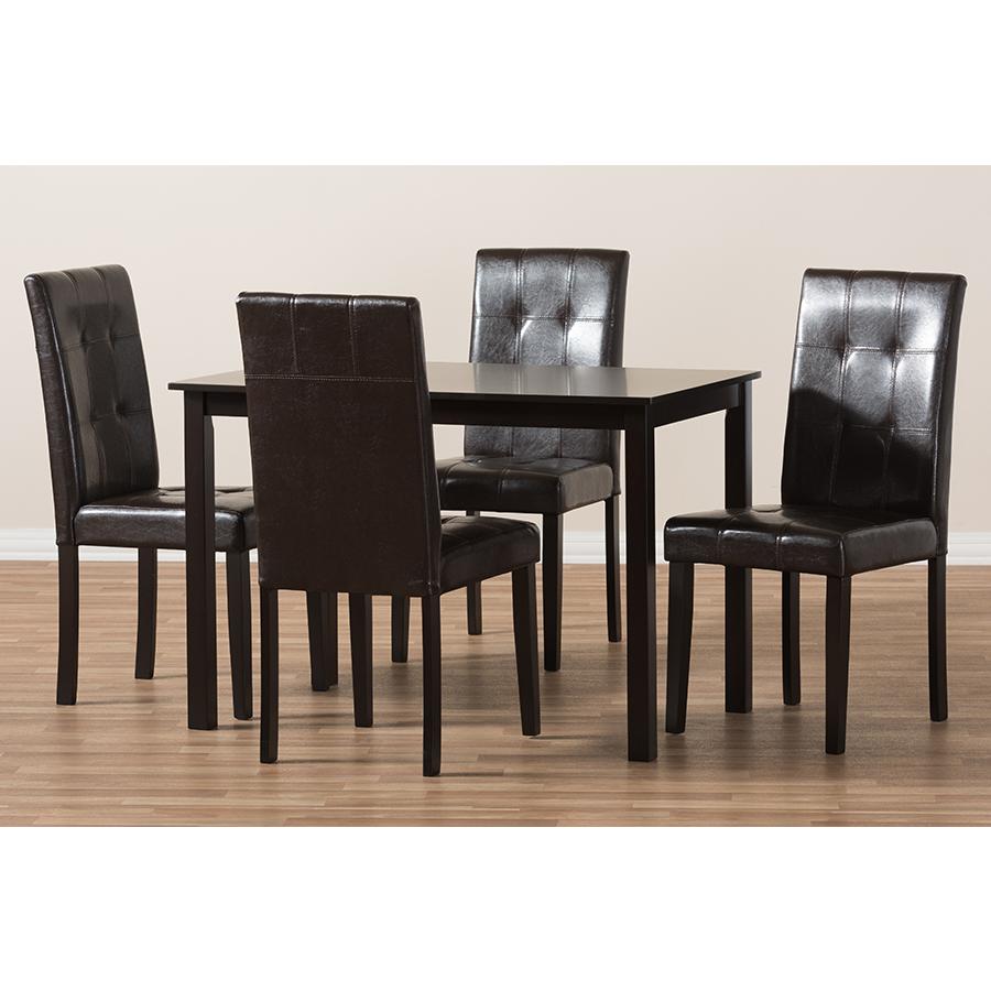Avery Modern and Contemporary Dark Brown Faux Leather Upholstered 5-Piece Dining Set. Picture 6