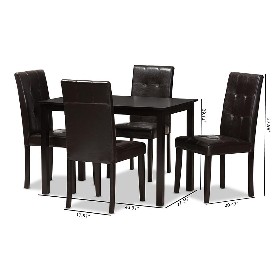 Avery Modern and Contemporary Dark Brown Faux Leather Upholstered 5-Piece Dining Set. Picture 7