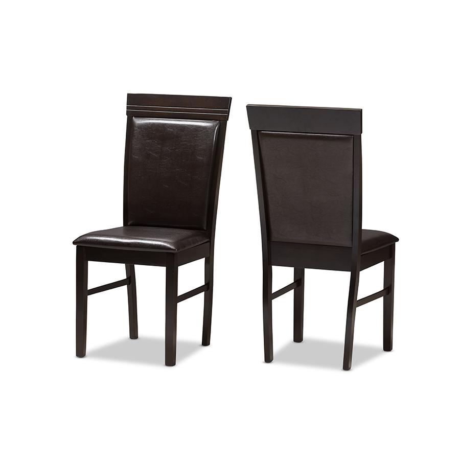 Thea Modern and Contemporary Dark Brown Faux Leather Upholstered Dining Chair (Set of 2). Picture 1