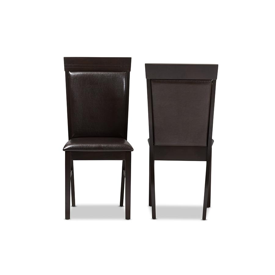 Thea Modern and Contemporary Dark Brown Faux Leather Upholstered Dining Chair (Set of 2). Picture 2