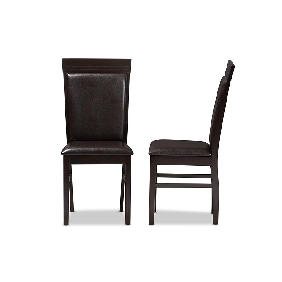 Thea Modern and Contemporary Dark Brown Faux Leather Upholstered Dining Chair (Set of 2). Picture 3