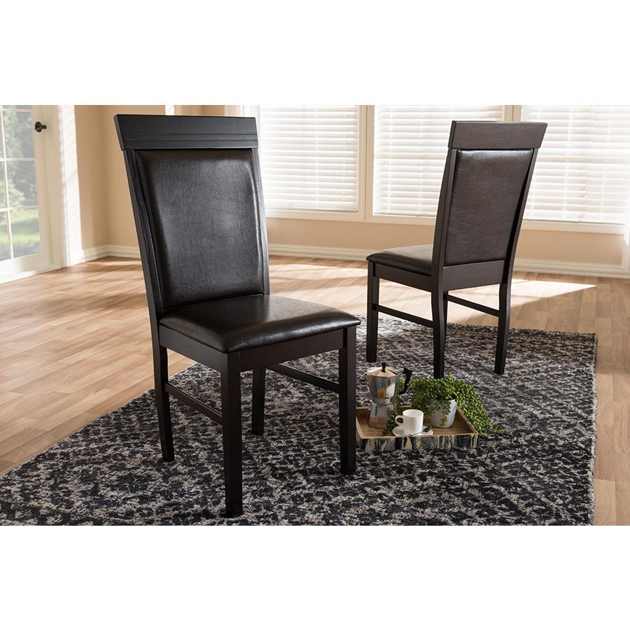 Thea Modern and Contemporary Dark Brown Faux Leather Upholstered Dining Chair (Set of 2). Picture 5