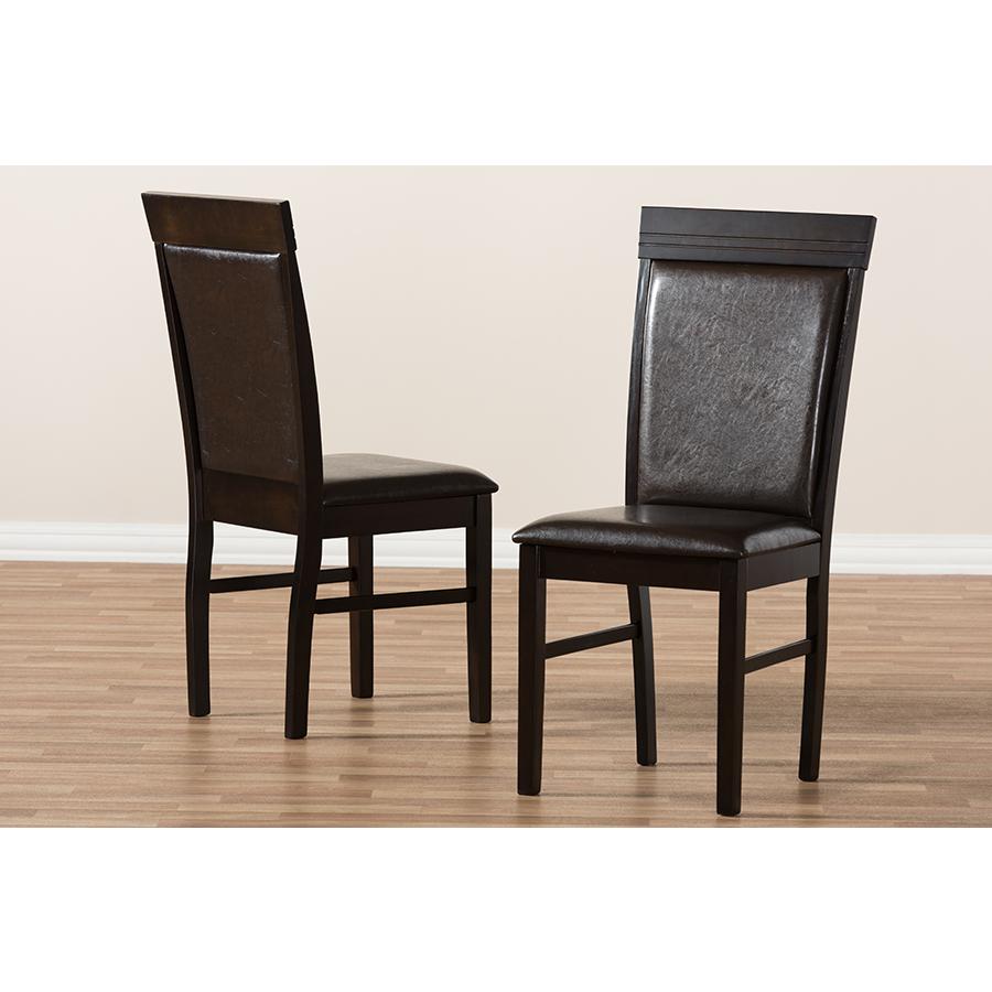 Thea Modern and Contemporary Dark Brown Faux Leather Upholstered Dining Chair (Set of 2). Picture 6