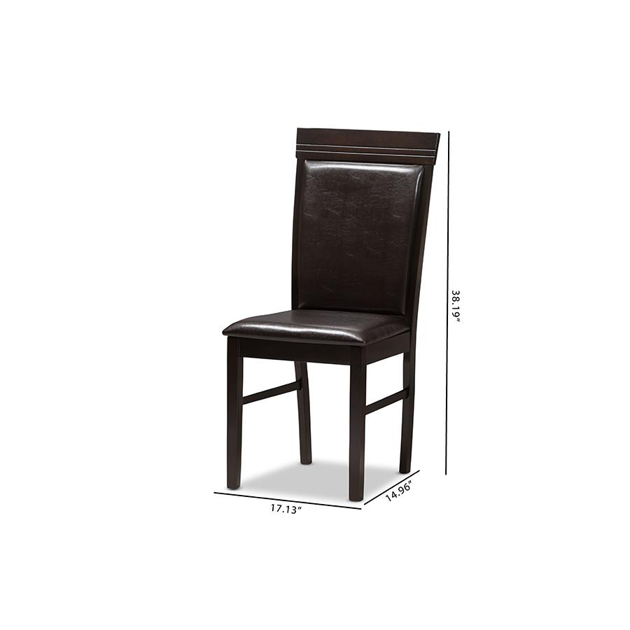 Thea Modern and Contemporary Dark Brown Faux Leather Upholstered Dining Chair (Set of 2). Picture 7