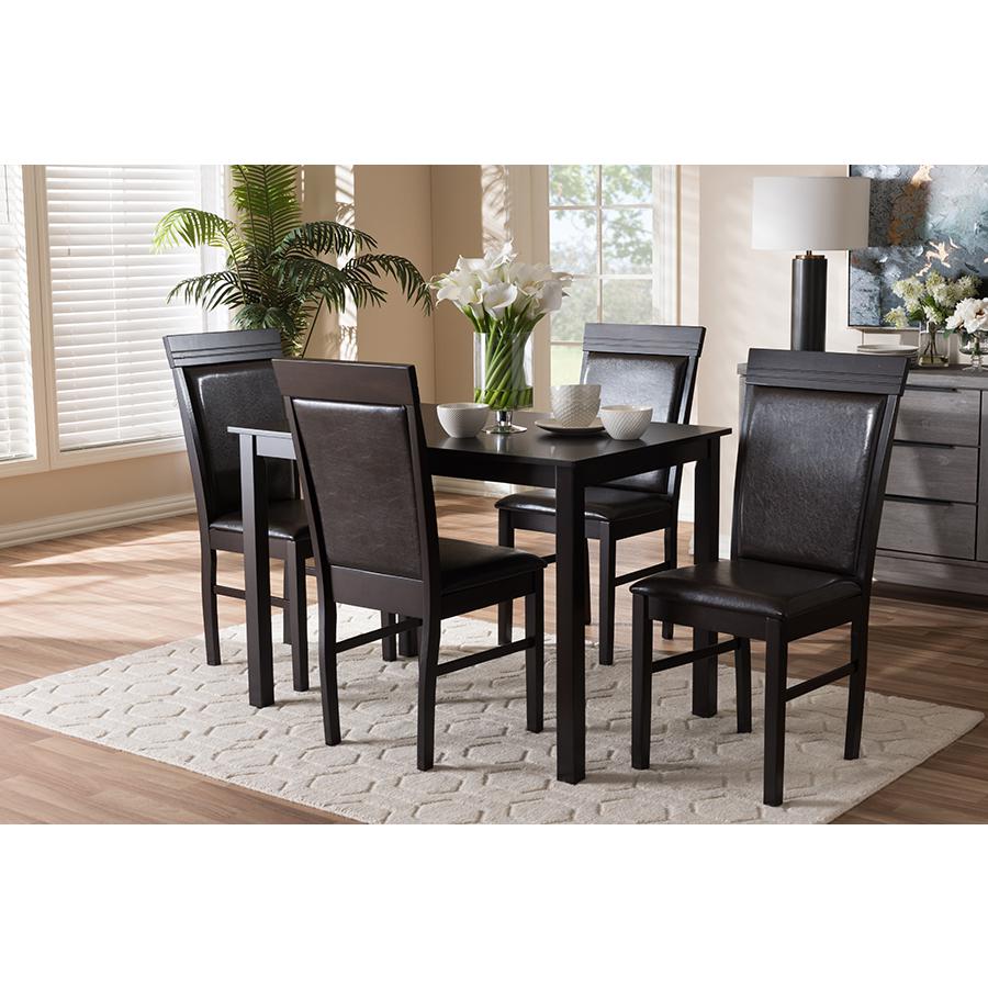 Dark Brown Faux Leather Upholstered 5-Piece Dining Set. Picture 5