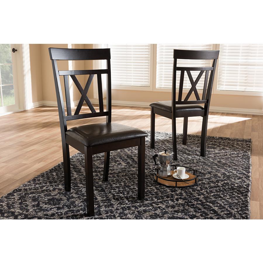 Rosie Modern and Contemporary Dark Brown Faux Leather Upholstered Dining Chair (Set of 2). Picture 5