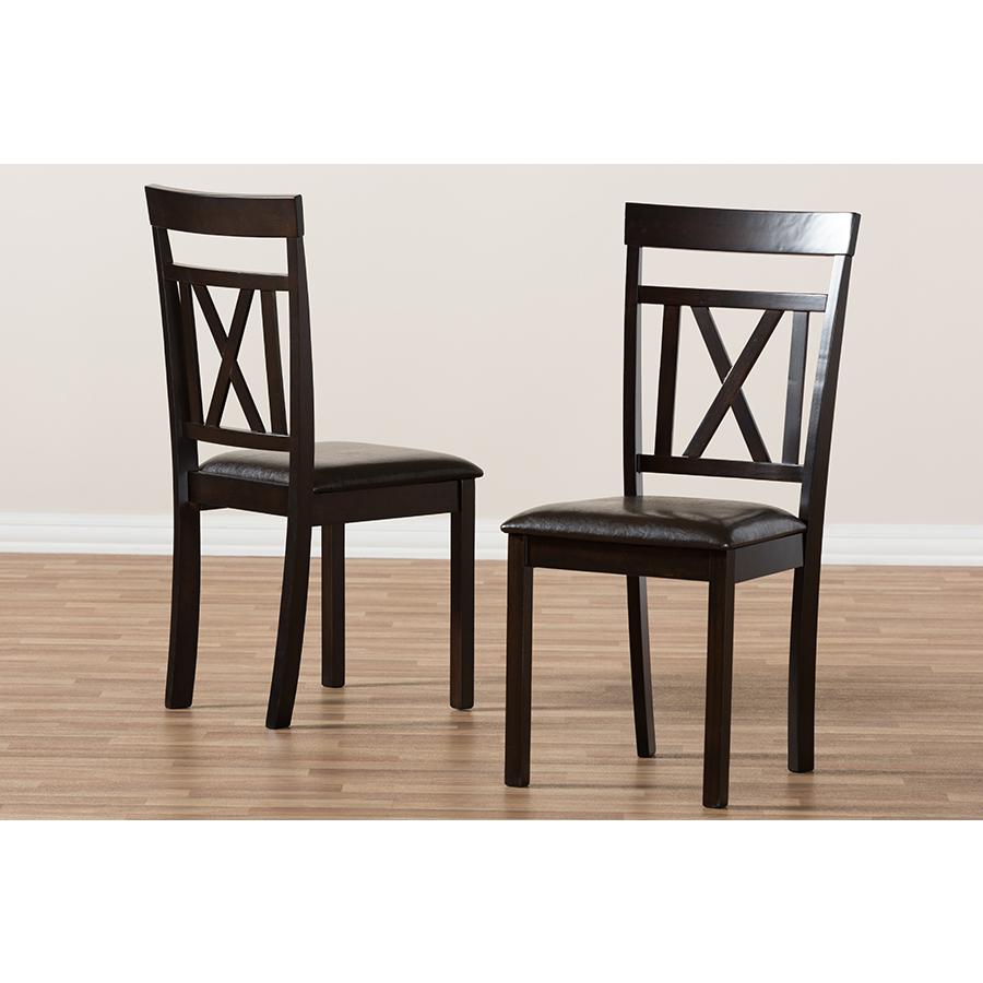 Rosie Modern and Contemporary Dark Brown Faux Leather Upholstered Dining Chair (Set of 2). Picture 6