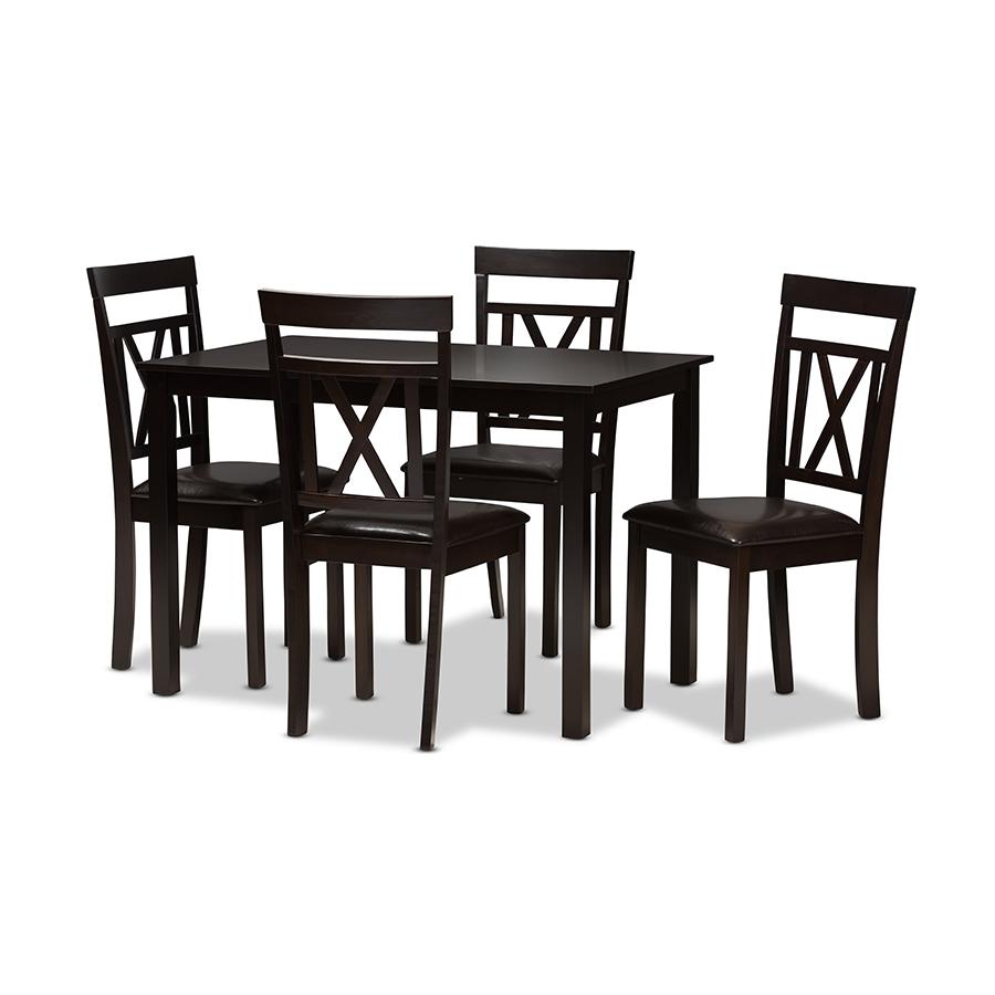 Rosie Modern and Contemporary Dark Brown Faux Leather Upholstered 5-Piece Dining Set. Picture 1