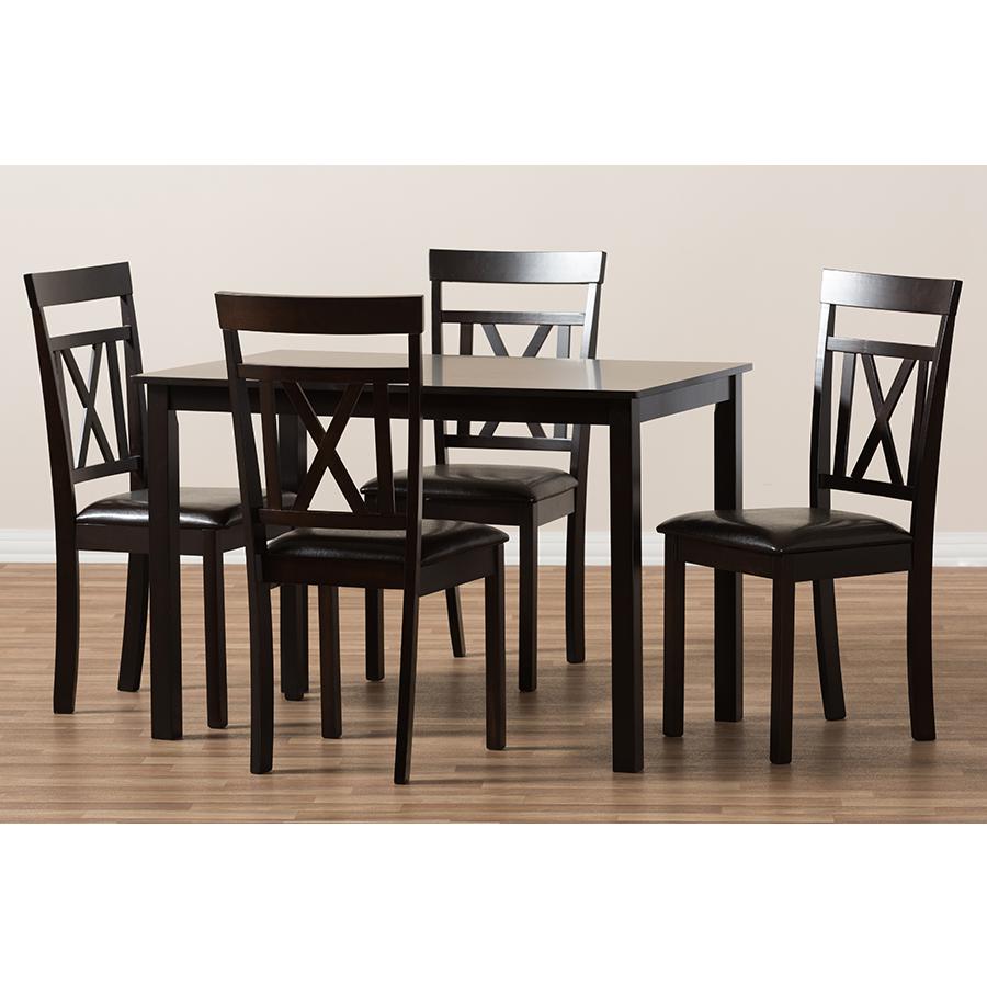 Rosie Modern and Contemporary Dark Brown Faux Leather Upholstered 5-Piece Dining Set. Picture 6