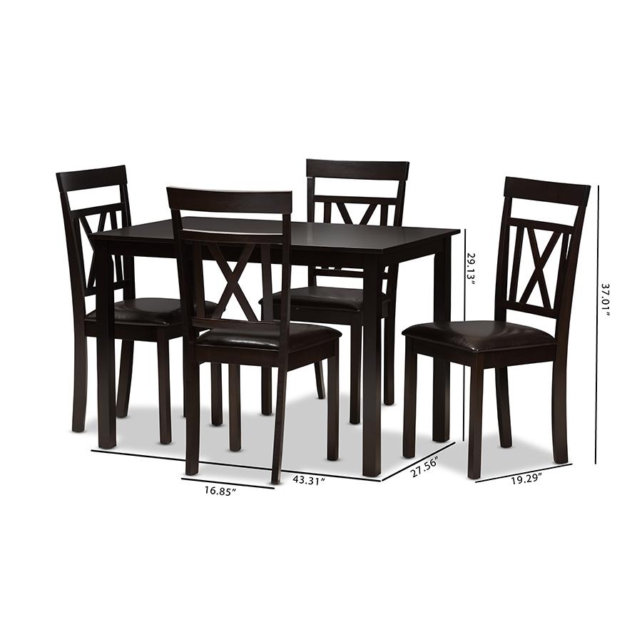 Rosie Modern and Contemporary Dark Brown Faux Leather Upholstered 5-Piece Dining Set. Picture 7