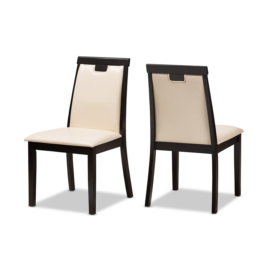Evelyn Modern and Contemporary Beige Faux Leather Upholstered and Dark Brown Finished Dining Chair (Set of 2). Picture 1