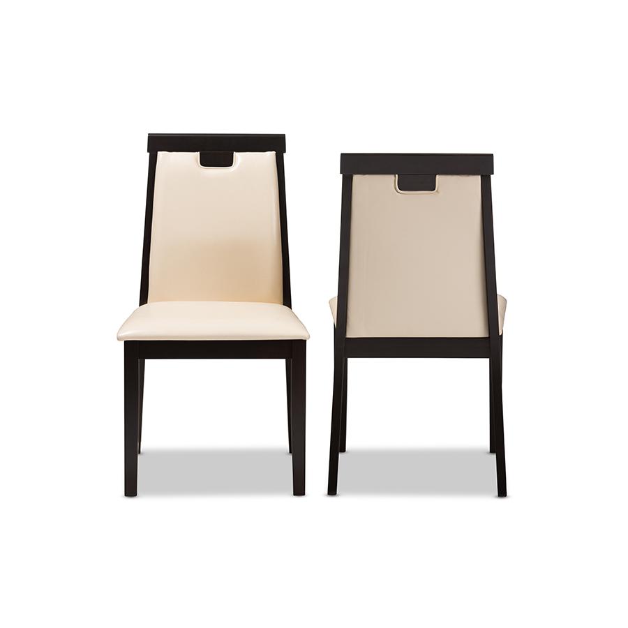 Evelyn Modern and Contemporary Beige Faux Leather Upholstered and Dark Brown Finished Dining Chair (Set of 2). Picture 2